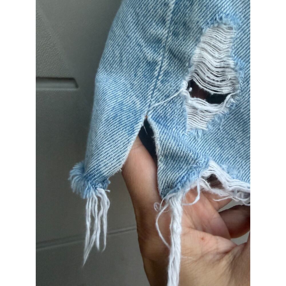 AGOLDE Dee Denim Shorts 27 Chime Blue Light Wash High Rise Distressed Raw Hem - Picture 8 of 13